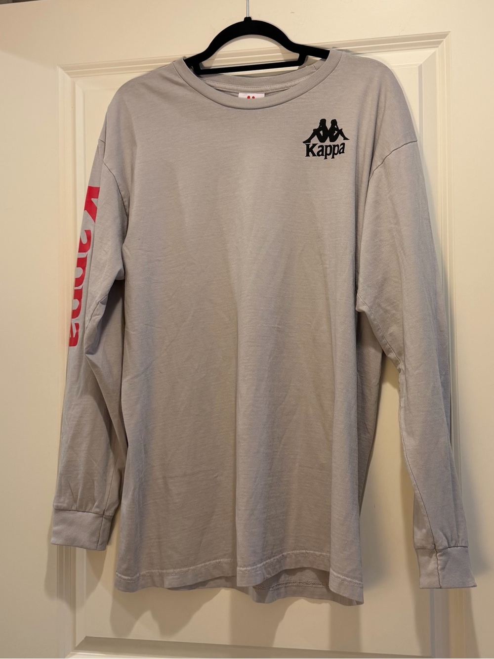 Kappa Long Sleeve Crewneck Tee Men’s L — Light Gray with Red Sleeve Print